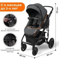 Коляска модульная BubaGO Zoom  3в1 темно-серая