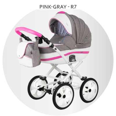 Детская коляска Adamex Marcello (2 в 1) R7 серый-белый-розовый