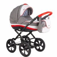 СКИДКА! Детская коляска Adamex Marcello (2 в 1) R2 графитовый-белый-красный