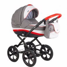 СКИДКА! Детская коляска Adamex Marcello (2 в 1) R2 графитовый-белый-красный
