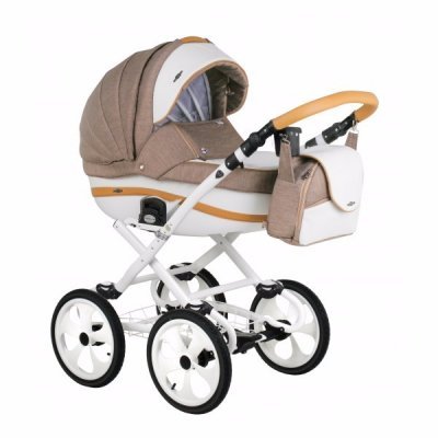 Детская коляска Adamex Marcello (2 в 1) R3 бежевый-белый-бежевый