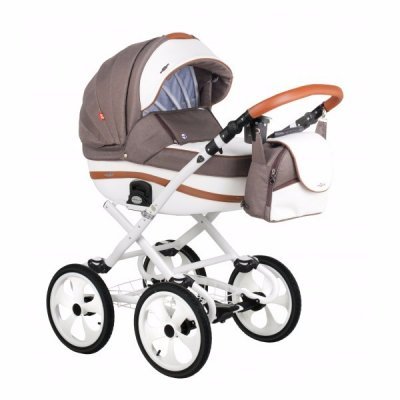 Детская коляска Adamex Marcello (2 в 1) R4 коричневый-белый-коричневый