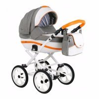 Детская коляска Adamex Marcello (2 в 1) R6 графитовый-белый-оранжевый Детская коляска Adamex Marcello (2 в 1) R6 графитовый-белый-оранжевый