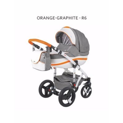 Детская коляска Adamex Vicco (2 в 1) R6 графитовый-белый-оранжевый