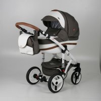 Детская коляска Adamex Vicco (2 в 1) R4 коричневый-белый-коричневый