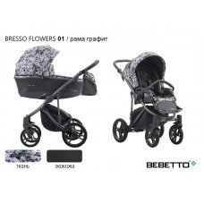Детская коляска 2 в 1 Bebetto Bresso FLOWERS (экокожа+ткань)_01_GREY