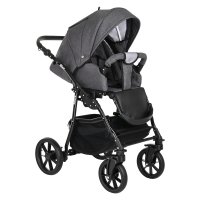 PITUSO Коляска 2 в1 Nino короб+прогулка Antracyt + Кожа Metalic Grey 
