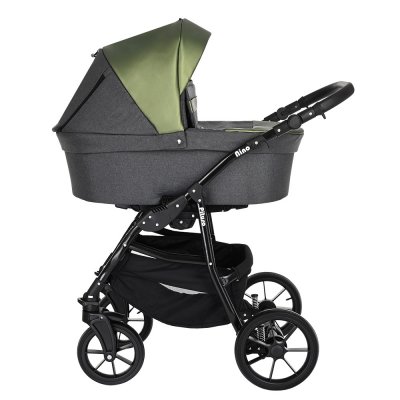 PITUSO Коляска 2 в1 Nino короб+прогулка Antracyt + Кожа Metalic Olive
