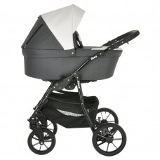PITUSO Коляска 2 в1 Nino короб+прогулка Antracyt + Кожа Metalic White