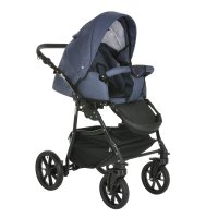 PITUSO Коляска 2 в1 Nino короб+прогулка Midnight + Кожа Metalic Blue