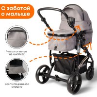 Коляска-трансформер на золотой раме BubaGO Zoom Тёмно-Серая