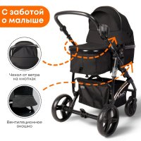 Коляска-трансформер на золотой раме BubaGO Zoom Чёрная