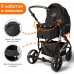 Коляска-трансформер на золотой раме BubaGO Zoom Чёрная