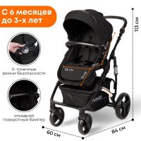 Коляска-трансформер на золотой раме BubaGO Zoom Чёрная