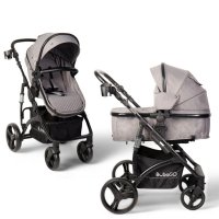 Коляска-трансформер на чёрной раме BubaGO Zoom Тёмно-Серая