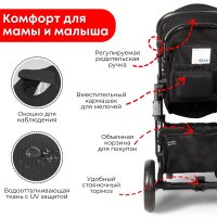 Коляска-трансформер на чёрной раме BubaGO Zoom Чёрная